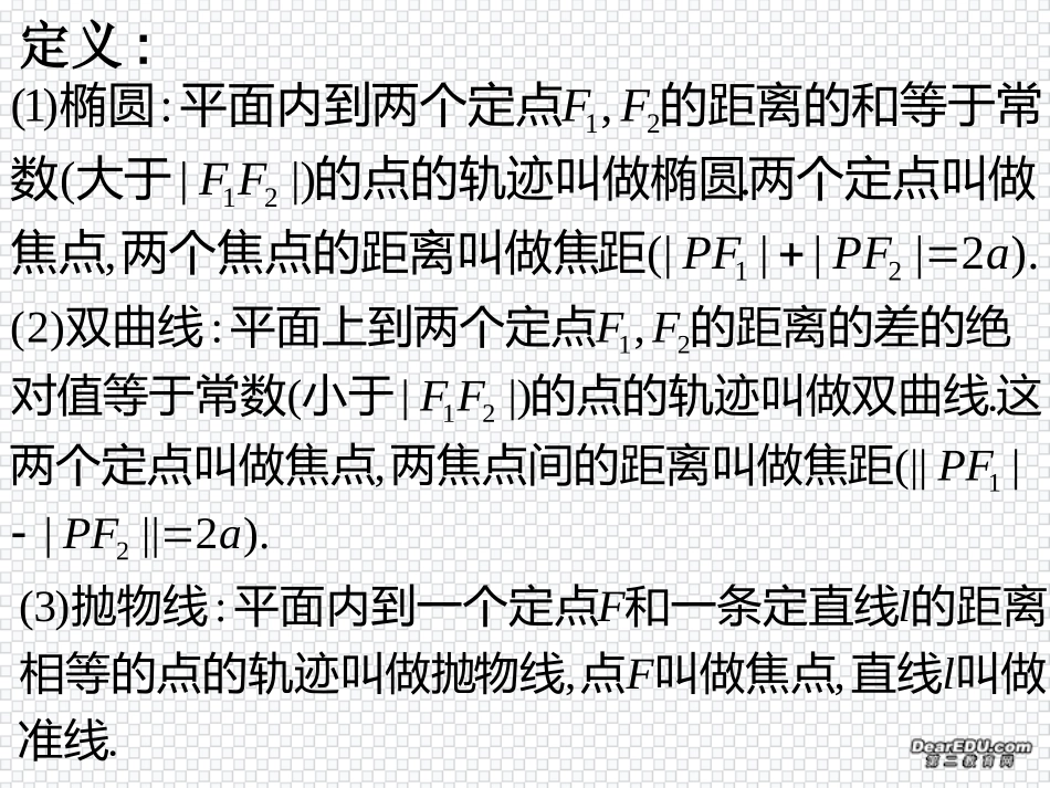 高三数学椭圆双曲线抛物线复习课件_第2页