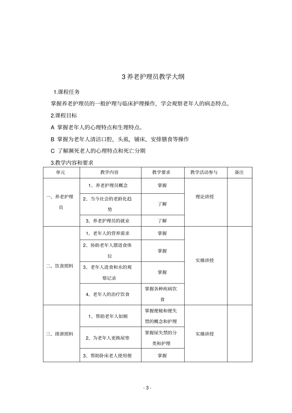 养老护理教学大纲、计划、课程表_第3页