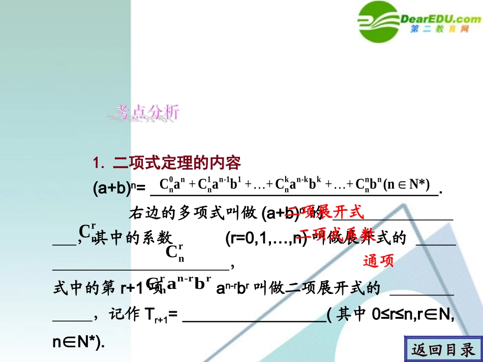 高考数学一轮复习 第11章(计数原理)二项式定理精品课件_第2页