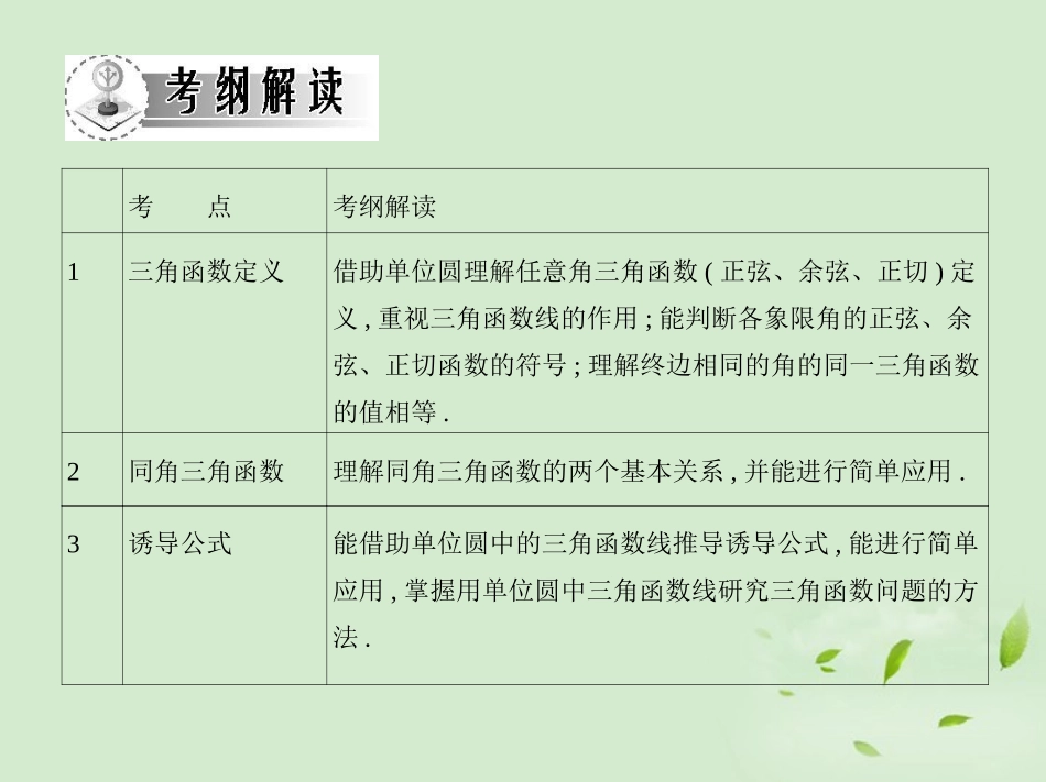 高三数学一轮复习 第四章三角函数三角函数、同角三角函数与诱导公式课件 文 课件_第2页