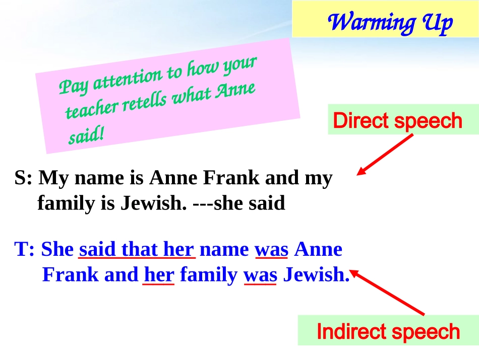 高中英语 第一单元直接引语和间接引语课件 新人教版必修1 课件_第2页