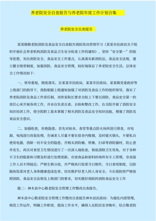 养老院安全自查报告与养老院年工作计划合集