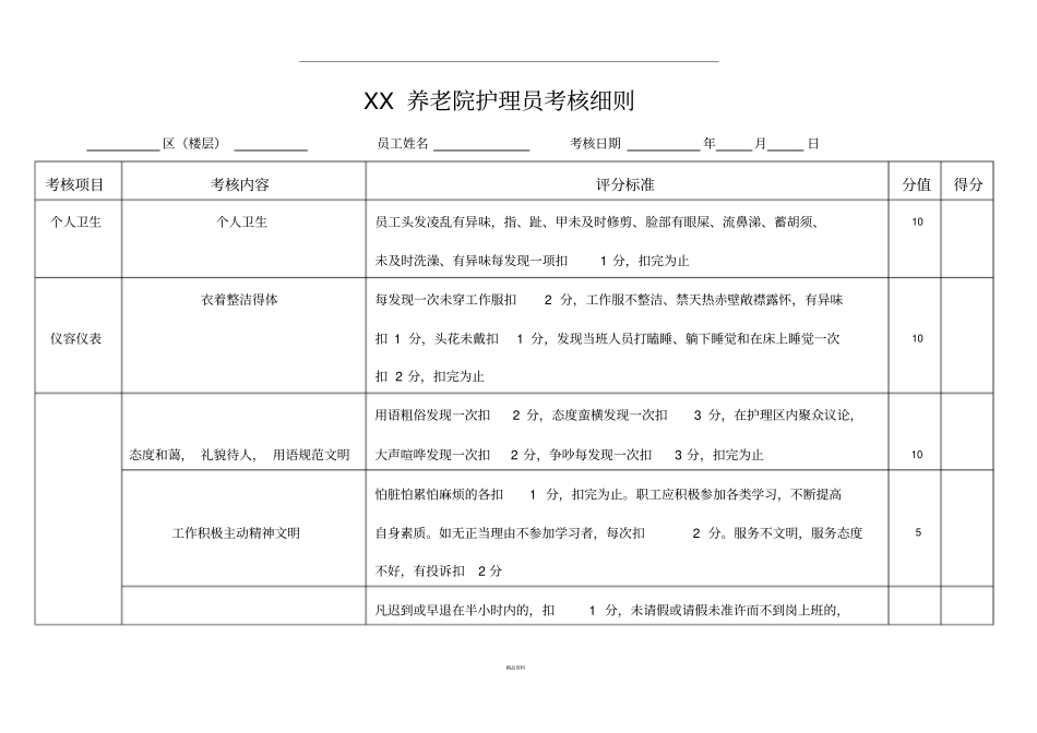 养老院护理员考核细则_第1页