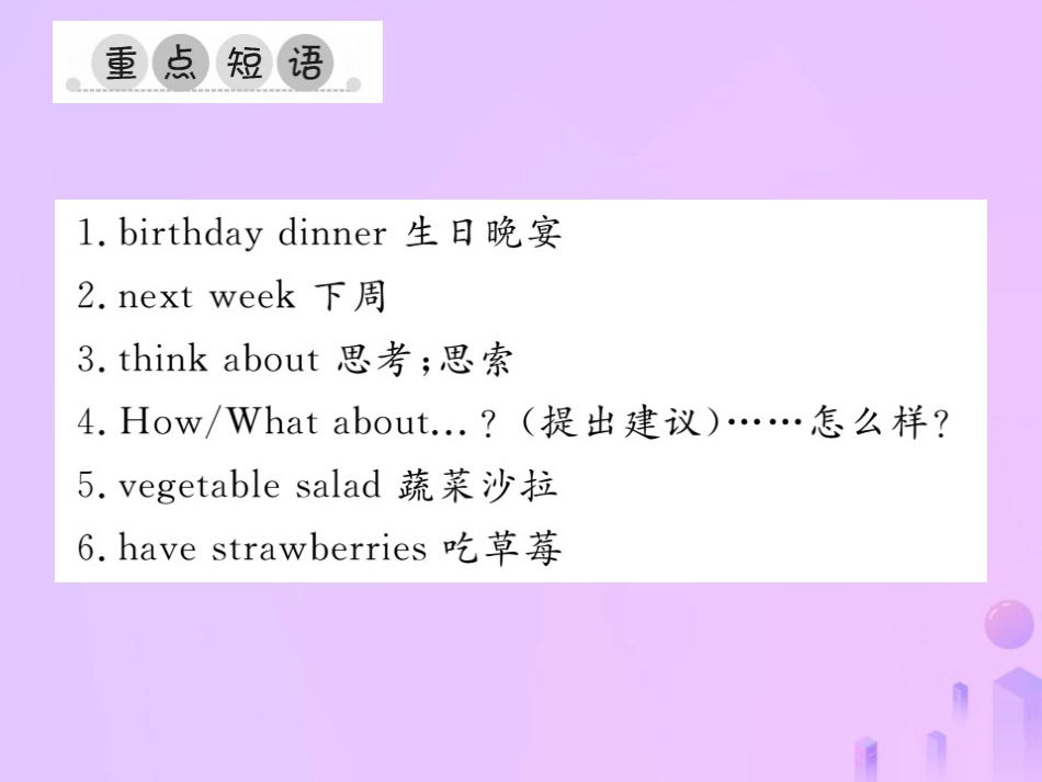 秋七年级英语上册 Unit 6 Do you like bananas重点短语与句型习题课件 (新版)人教新目标版 课件_第2页