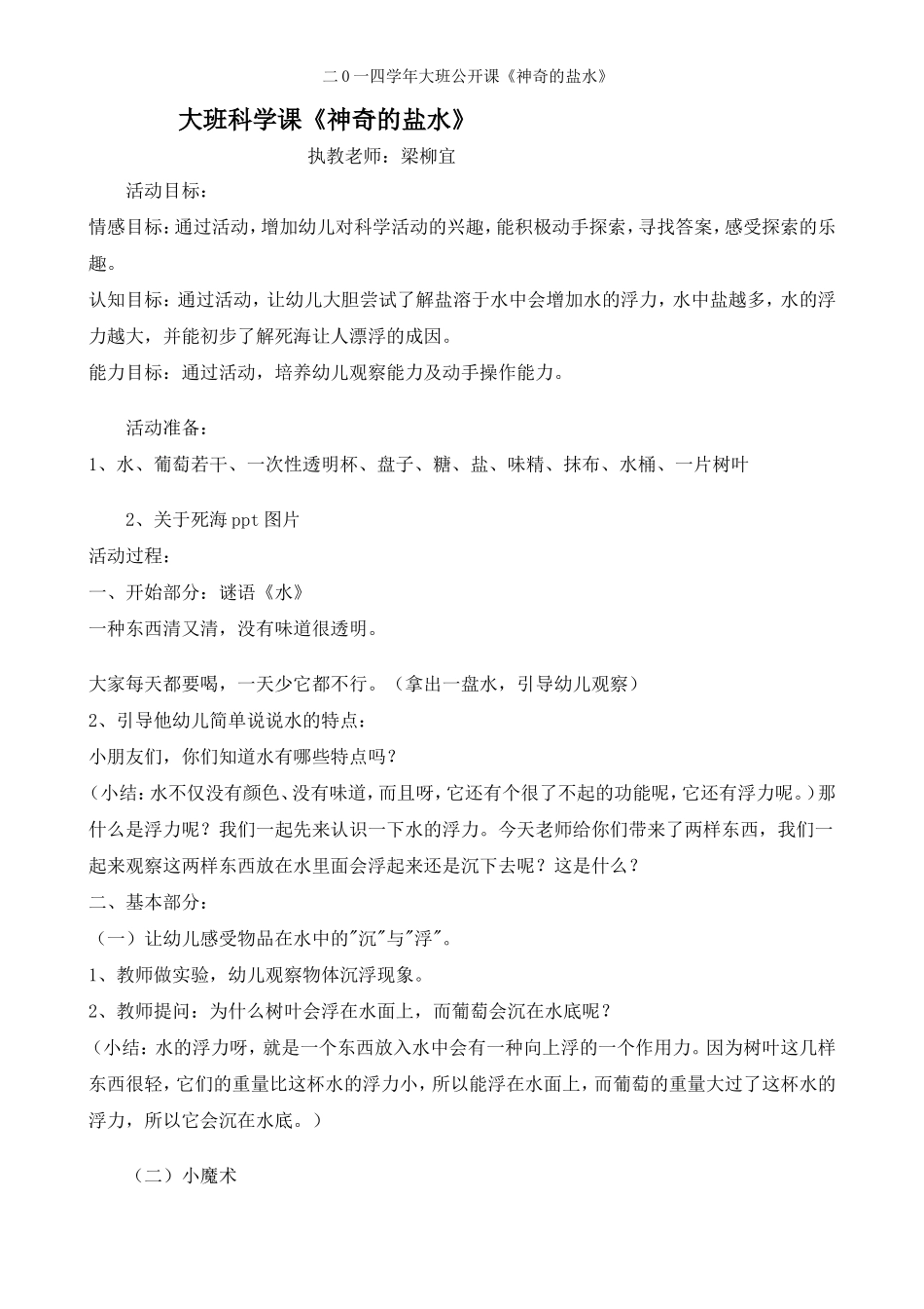 大班科学《神奇的盐水》梁柳宜_第1页