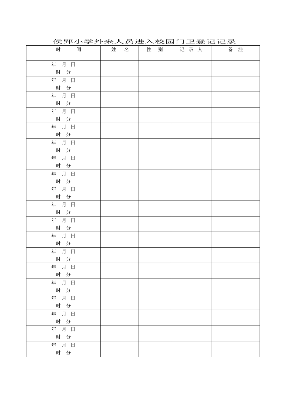 侯郢小学外来人员进入校园门卫登记记录_第1页