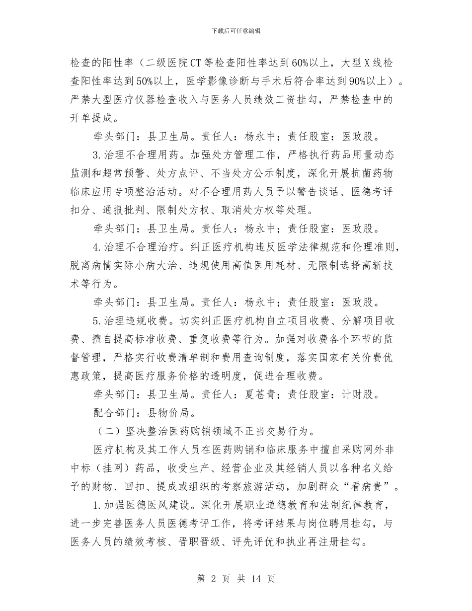 医疗卫生方面利益整治方案与医疗卫生服务质量大提升活动方案汇编_第2页
