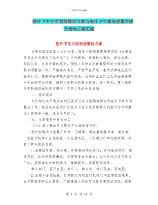 医疗卫生方面利益整治方案与医疗卫生服务质量大提升活动方案汇编