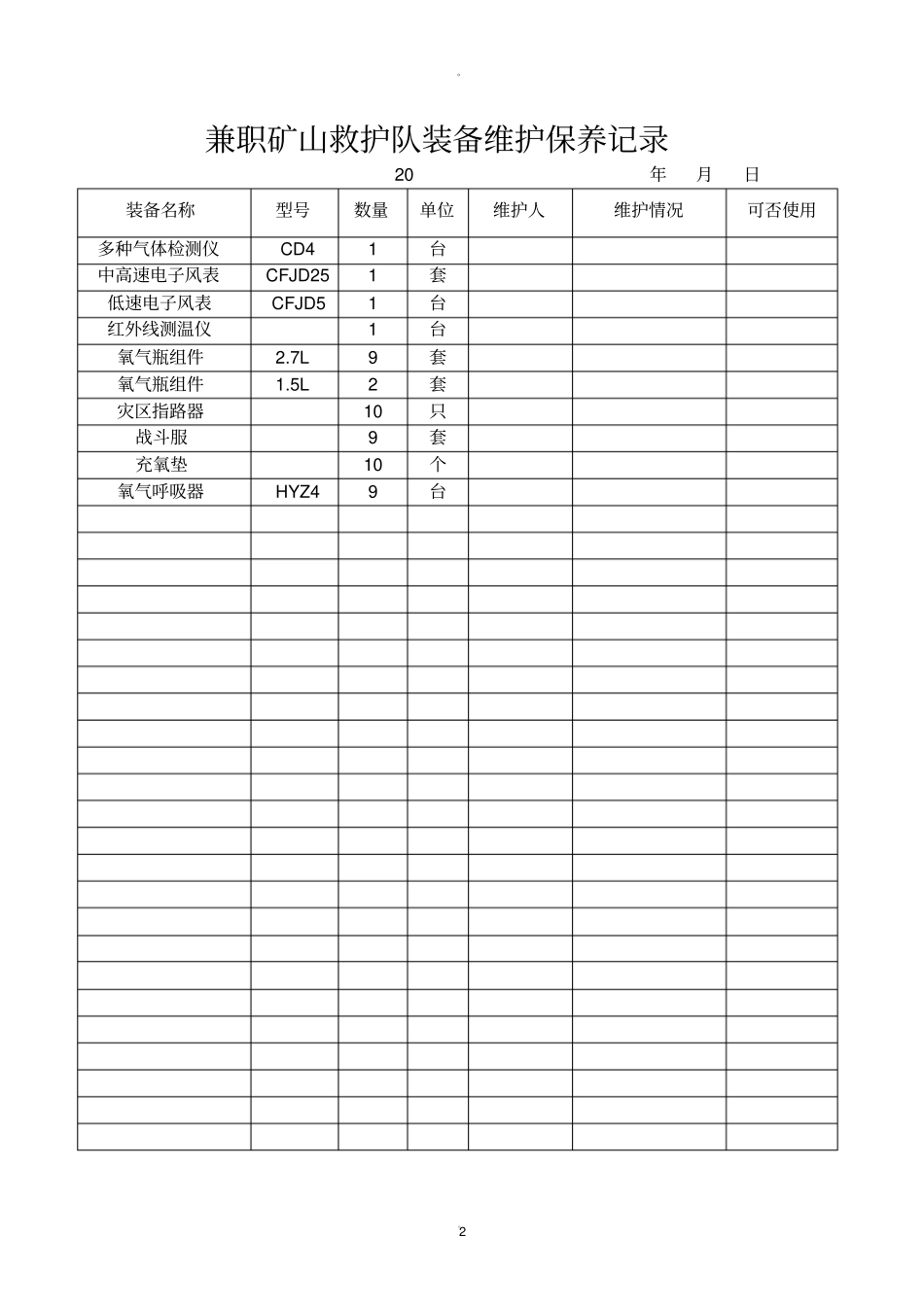 兼职矿山救护队维护保养记录_第2页