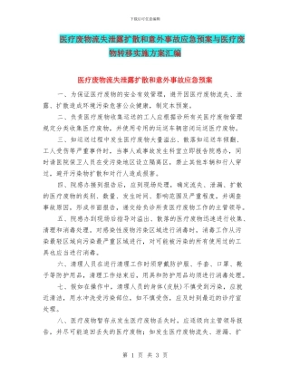 医疗废物流失泄露扩散和意外事故应急预案与医疗废物转移实施方案汇编