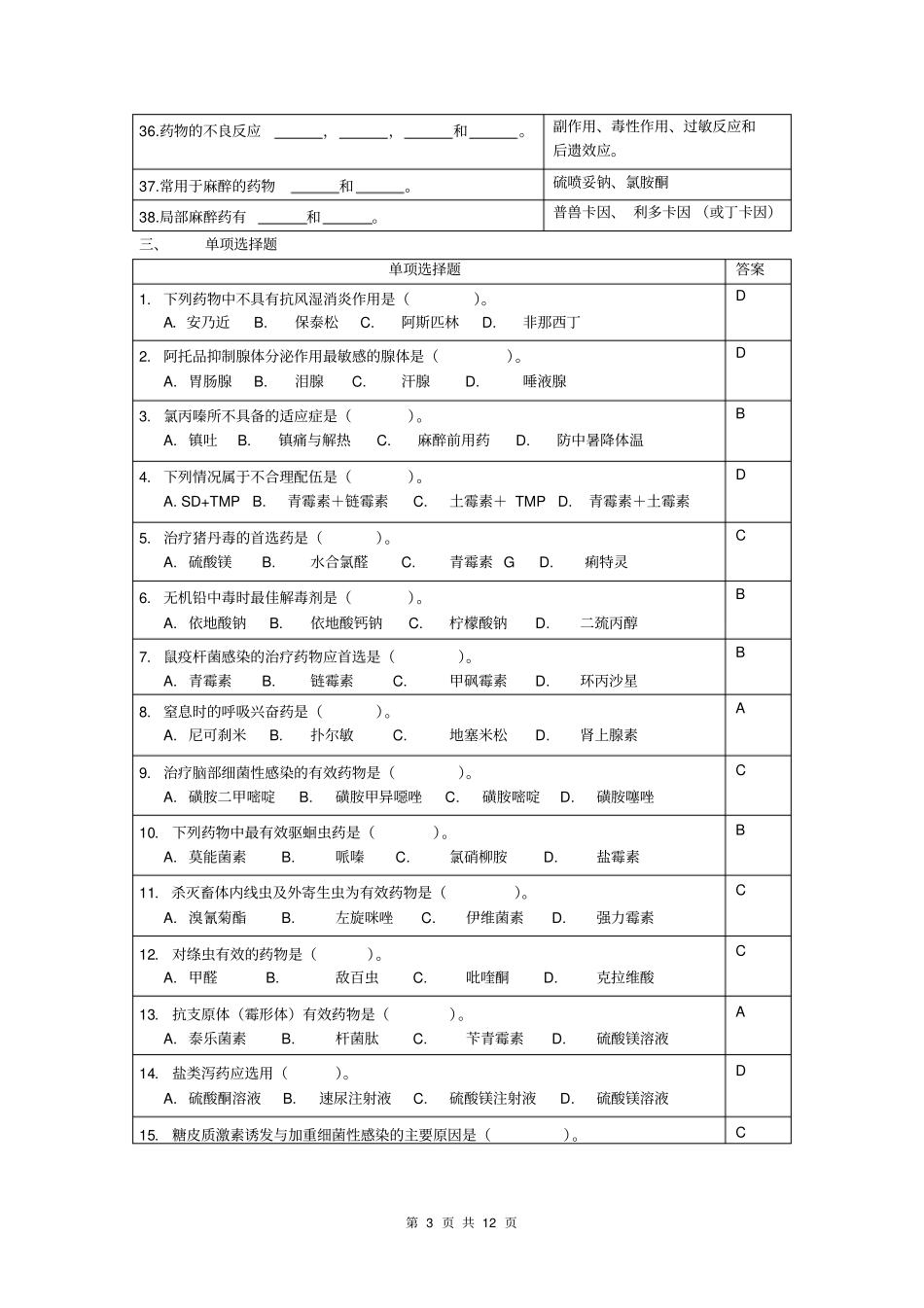 兽医药理学模拟试题_第3页