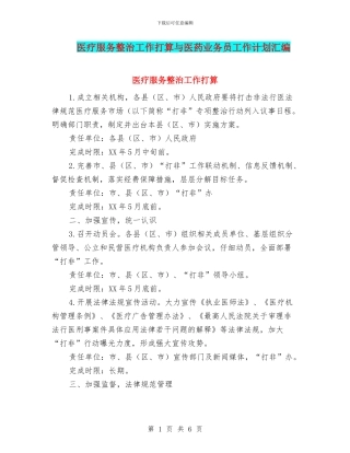 医疗服务整治工作打算与医药业务员工作计划汇编