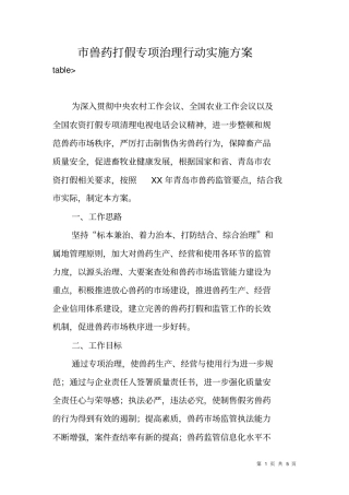 兽药打假专项治理行动实施方案