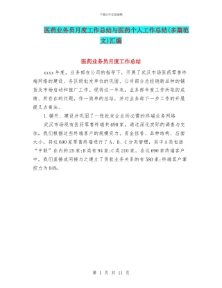 医药业务员月度工作总结与医药个人工作总结汇编