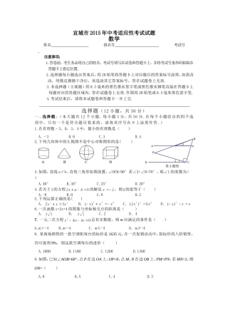 2015年宜城市中考适应性考试数学试卷