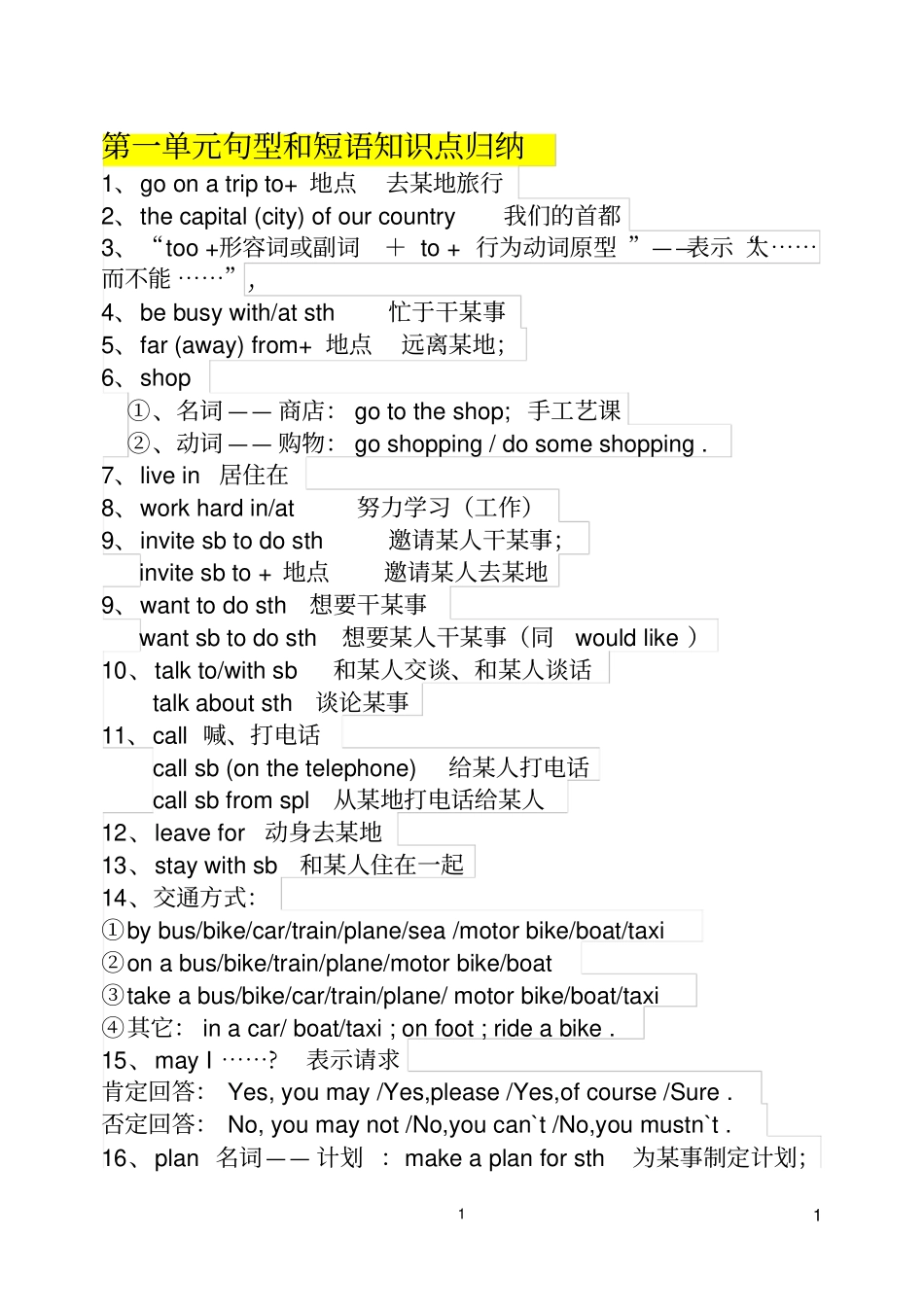 冀教版七年级英语知识点归纳上,推荐文档_第1页