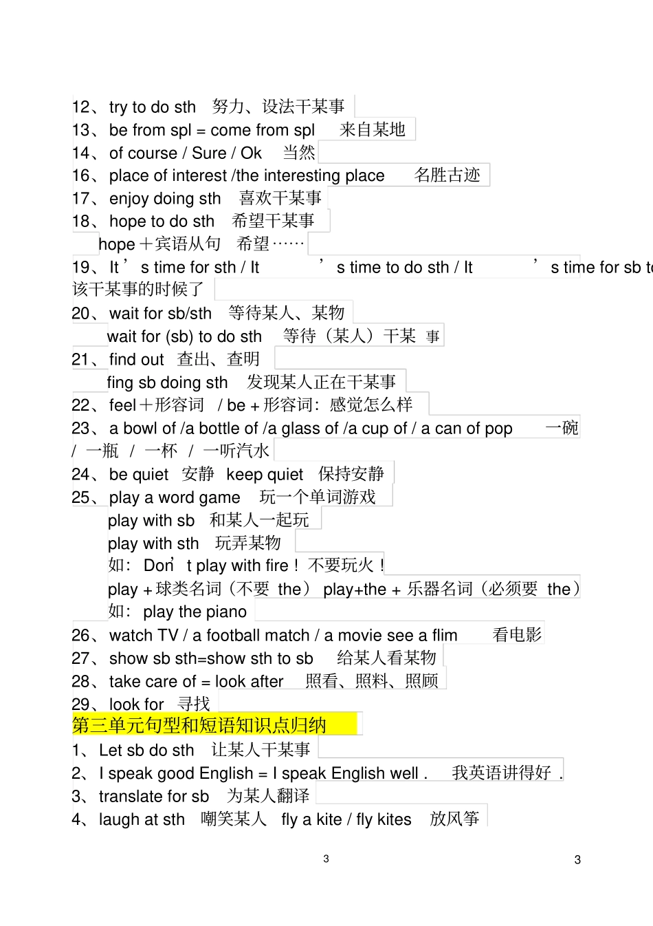 冀教版七年级英语知识点归纳上,推荐文档_第3页