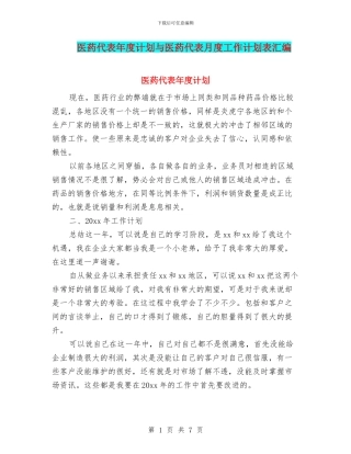 医药代表年度计划与医药代表月度工作计划表汇编