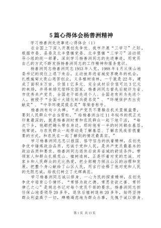 5篇心得体会杨善洲精神