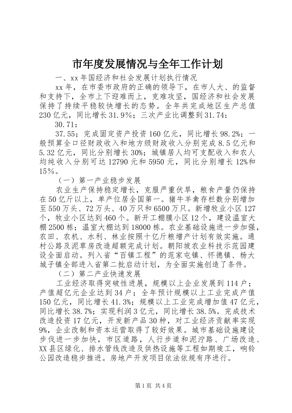 市年度发展情况与全年工作计划 _第1页