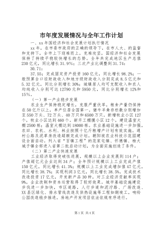市年度发展情况与全年工作计划 