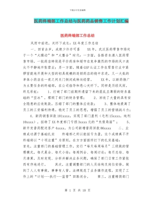 医药终端部工作总结与医药药品销售工作计划汇编