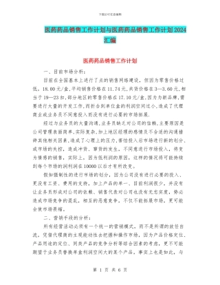医药药品销售工作计划与医药药品销售工作计划2024汇编
