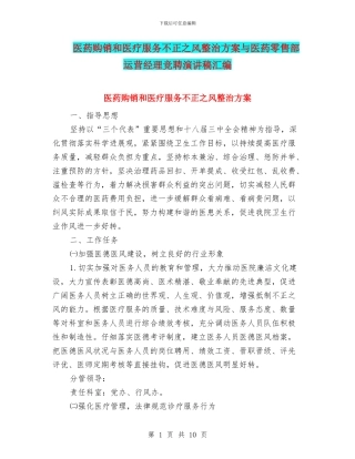 医药购销和医疗服务不正之风整治方案与医药零售部运营经理竞聘演讲稿汇编