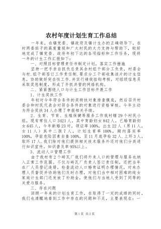农村年度计划生育工作总结 