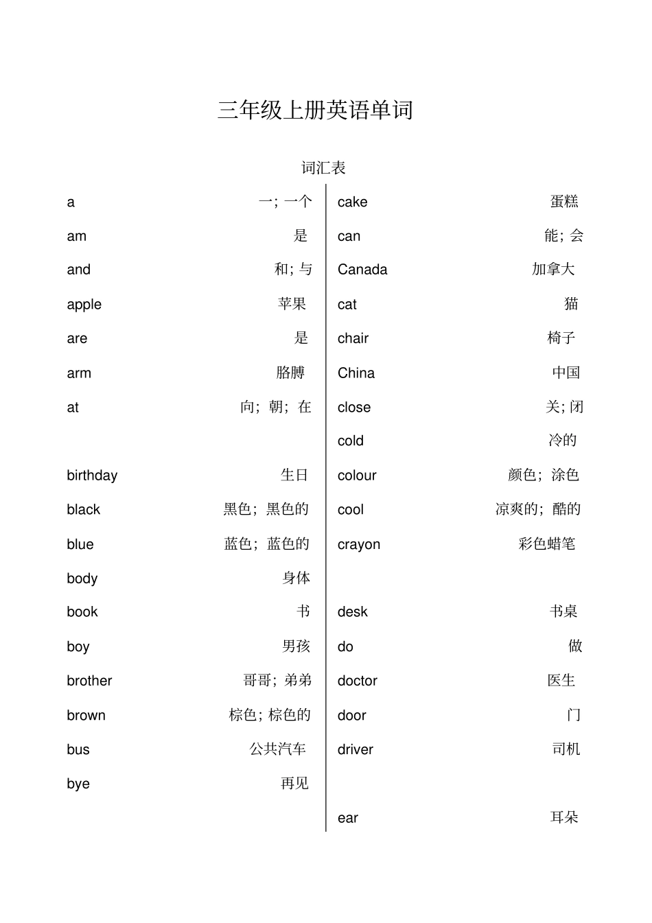 冀教版小学三至六年级英语单词表汇总_第1页
