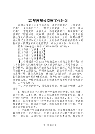 XX年度纪检监察工作计划 