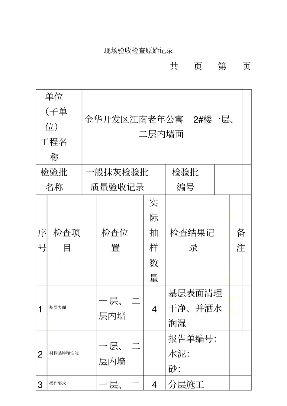 内墙一般抹灰检验批质量验收记录及现场验收检查原始记录_第3页