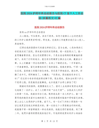 医院2024护师年终总结报告与医院CT室个人工作总结汇编