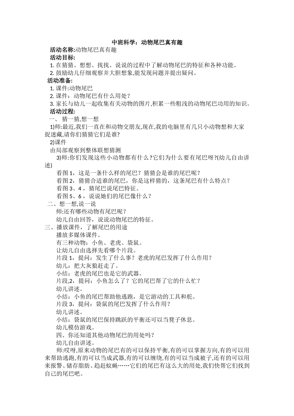 中班科学：谁的尾巴最有用教案_第1页