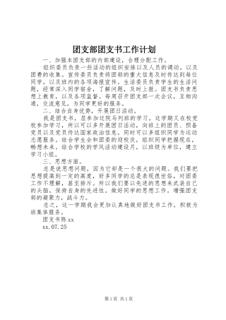 团支部团支书工作计划 