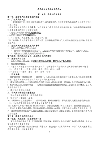 2015最新版人教版高中政治必修二知识点总结