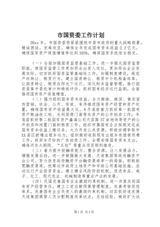 市国资委工作计划 