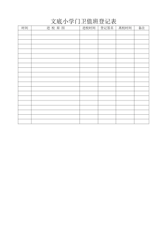 文底小学门卫值班登记表
