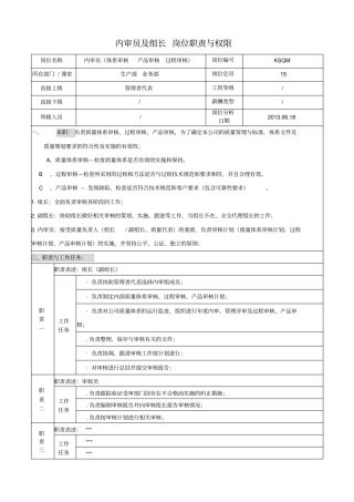 内审员岗位职责与权限