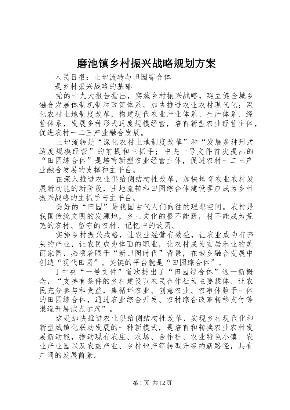 磨池镇乡村振兴战略规划方案 _第1页