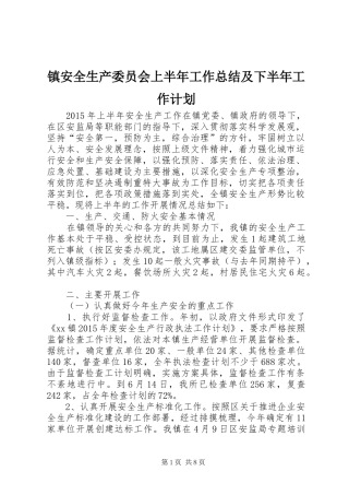 镇安全生产委员会上半年工作总结及下半年工作计划 