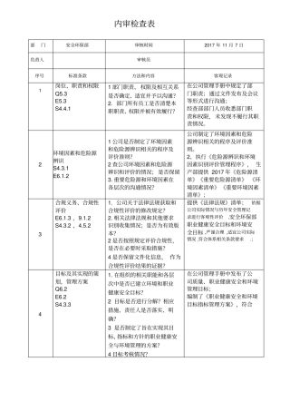 内审检查表2017安全环保部
