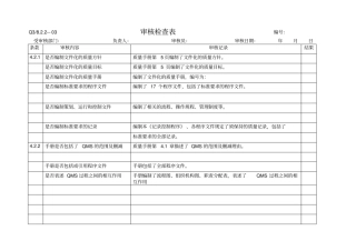 内审检查表表填写范例