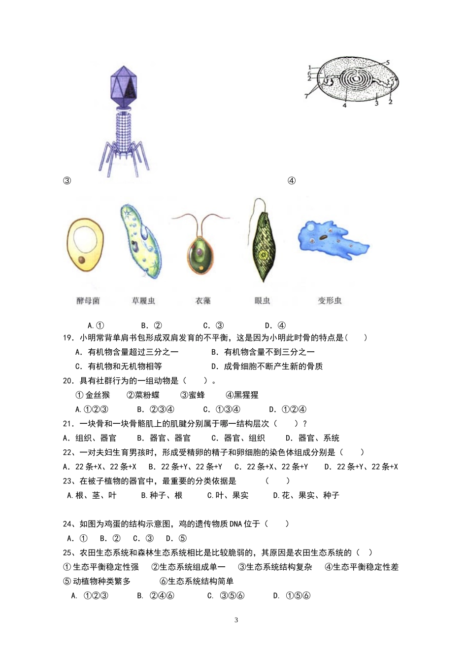 2013-2014学年下学期八年级生物第一次月考试卷_第3页