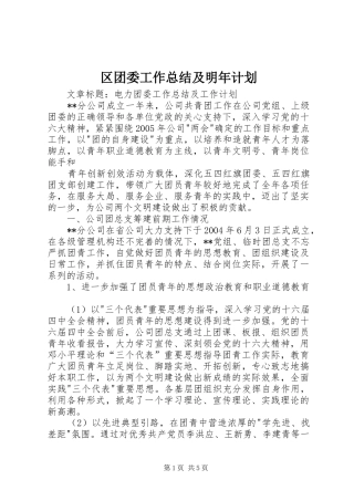 区团委工作总结及明年计划 