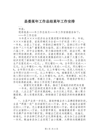 县委某年工作总结某年工作安排 