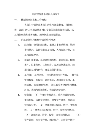 内控规范体系建设具体分工