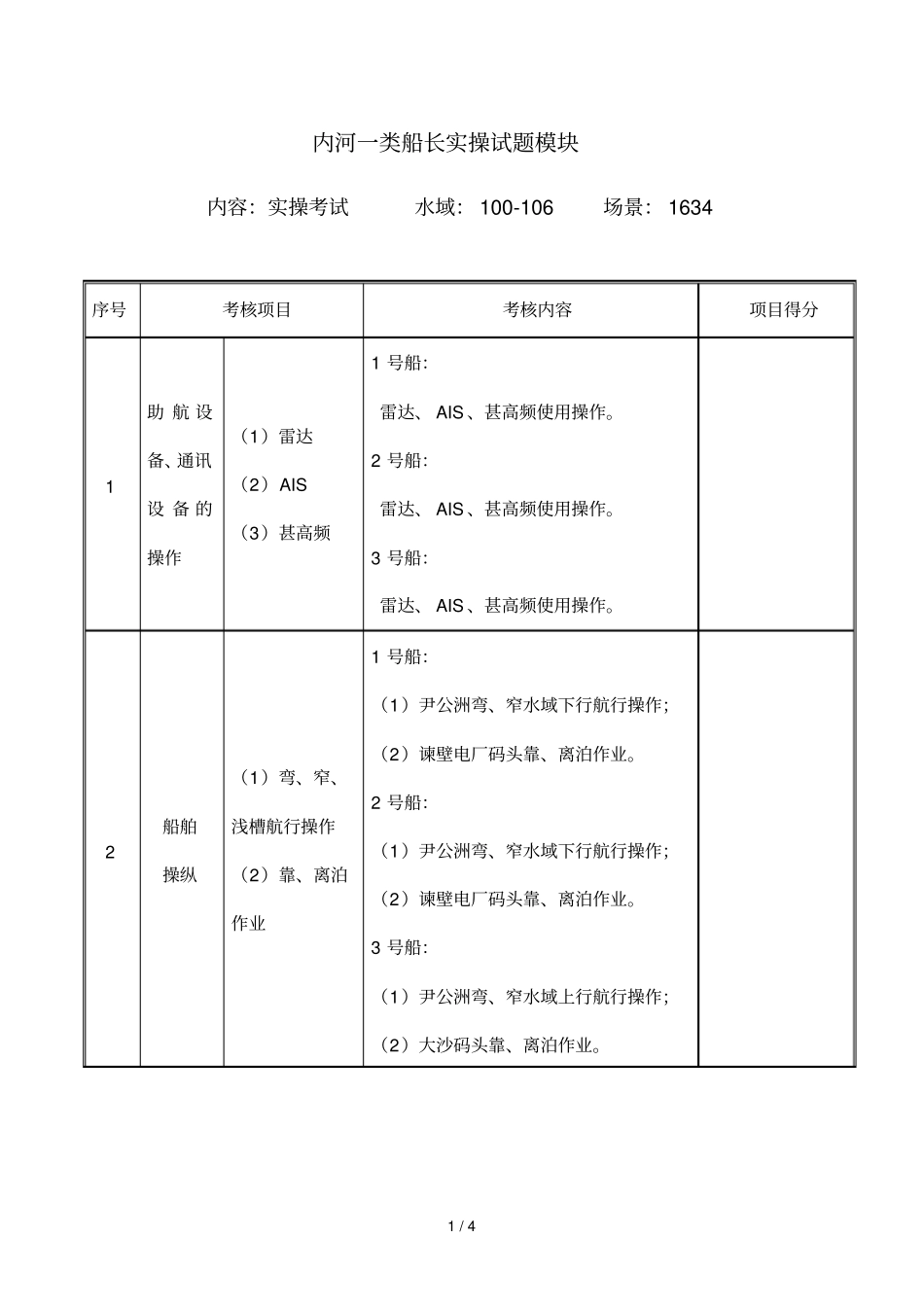 内河一类船长实操考试模块_第1页