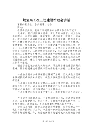 规划局长在三违建设治理会讲话 