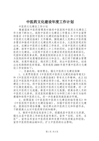 中医药文化建设年度工作计划 